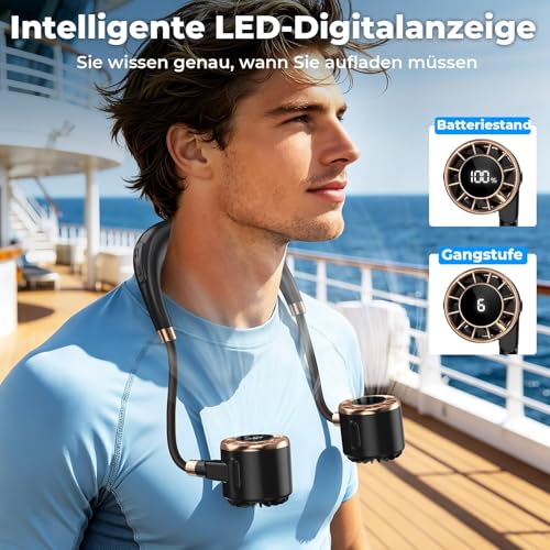 POIFL Ventilador De Cuello, Ventilador De Cuello Portátil De 4000 Mah Con Usb y 6 Velocidades, Ventilador De Cuello De Doble Cabezal y Flujo De Aire De 360°, Para Viajes, Desplazamientos, Exterior