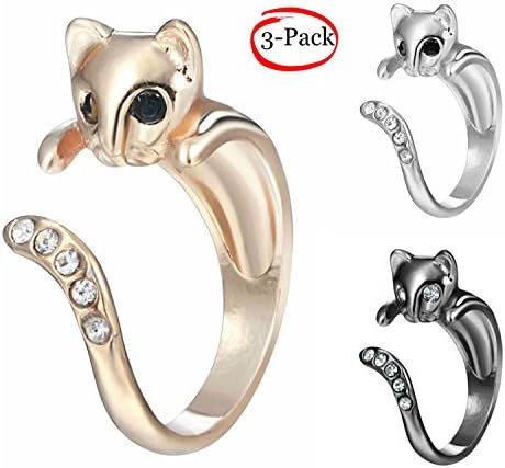 MFV Meow Kitty Cat Adjustable Opening Ring - Stackable Fashion Jewelry - Set of 3pcs