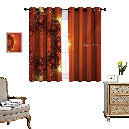 WinfreyDecor Diwali Room Darkening Wide Curtains Tribal Religious Sacred Celebration Happy Diwali Festive Paisley Motifs Pattern Print Decor Curtains by W63 x L45 Orange