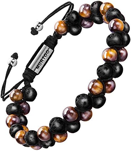 Xikeo Mens Lava Rock Bracelet, Tiger Eye Bead Bracelet for Men Natural Stone Yoga Essential Oil Bracelets for Gift