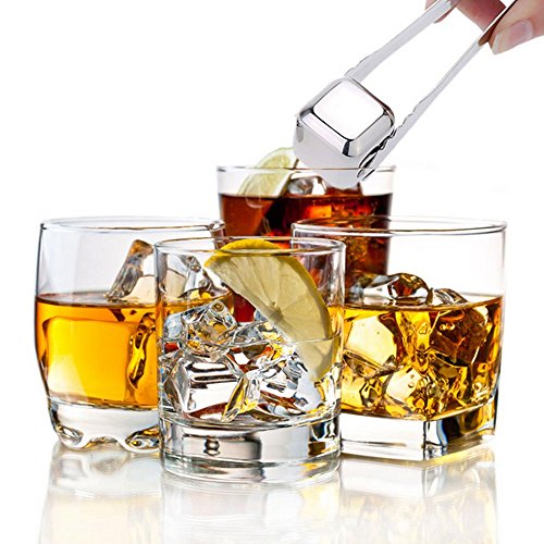 Click Here to See More Images KISENG 8Pcs Stainless Steel Whisky Stone Sets Cube Glacier Whiskey Rocks Multifunction Ice Rock