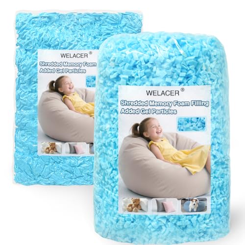 Welacer Shredded Memory Foam Filling 10lbs for Bean Bag Filler, Pillow Stuffing Cushion Arts Crafts Refill, Added Gel Particles, Premium Soft and Great for Stuffing, Shape(Blue)