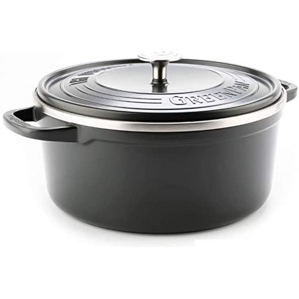 GreenPan Featherweights Non-Stick 28cm/6.6 Litre Round Casserole, PFAS Free, Grey
