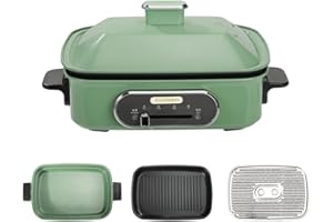 Joydeem 3-in-1 Electric Hot Pot, Multi-use Shabu Shabu Pot with Grill Pan & Steamer, UL Listed, Non-stick Ceramic Oil Coating, 4.5L, JD-HG9088G, Green