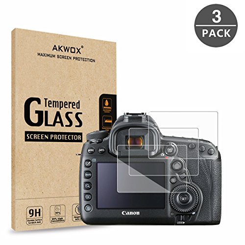 AKWOX (Pack of 3) Tempered Glass Screen Protector for Canon EOS 5D MK IV Mark 4, [0.3mm 2.5D High Definition 9H] Optical LCD Premium Protective Cover