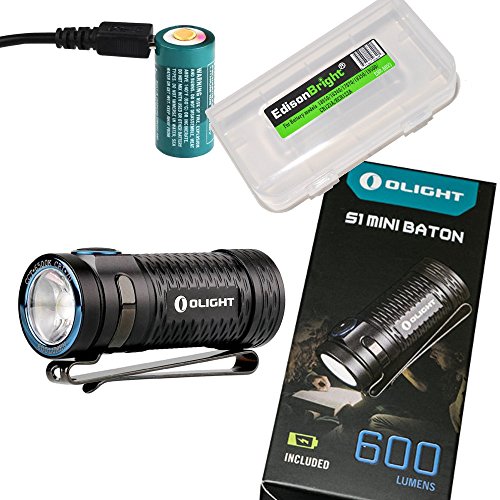 Olight S1 Mini Baton Ultra Compact 600 Lumens Rechargeable LED Flashlight with EdisonBright Battery Organizer (Cool White)