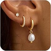 Poaiiu 3 Pairs Gold Plated Earrings for Women Trendy Pearl Hoop Earrings 14K Gold Huggie Earrings Set Dainty Stud Earrings Hypoallergenic Lightweight Cartilage Earrings Jewelry for Women