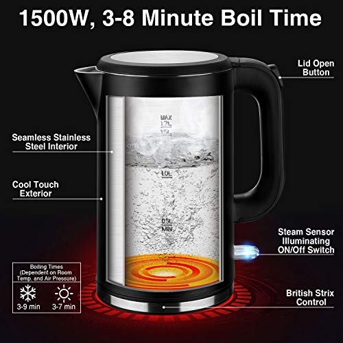 Veken Electric Kettle, 1.7L Double Wall 100 Stainless Steel Tea Water