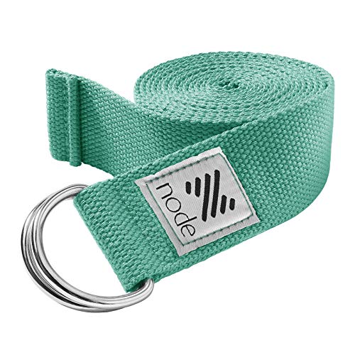 Node Fitness 8′ Premium Woven Cotton Blend Yoga Strap with D-Ring Buckle for Stretching – Teal