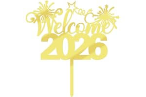 YUINYO Welcome 2026 Cake Topper, Happy New Year Cake Topper，Hello 2026，New Years Eve Party，Farewell to 2025 and Welcome 2026 Theme Party Decorations Supplies（Acrylic Gold)