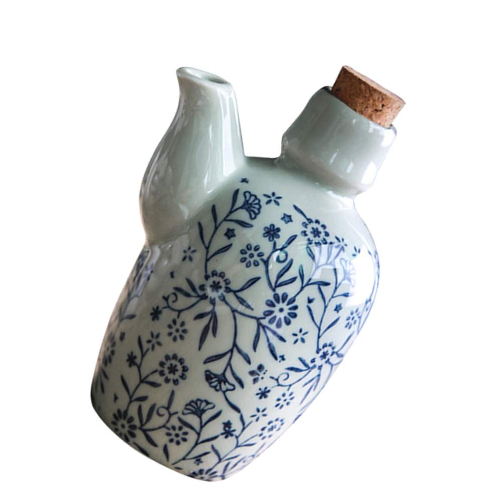 Hemoton Japanese Style Earthenware Ceramic Oil Dispenser Vinegar Dispenser Soy Sauce Dispenser with Cork Stopper Seasoning Bottle