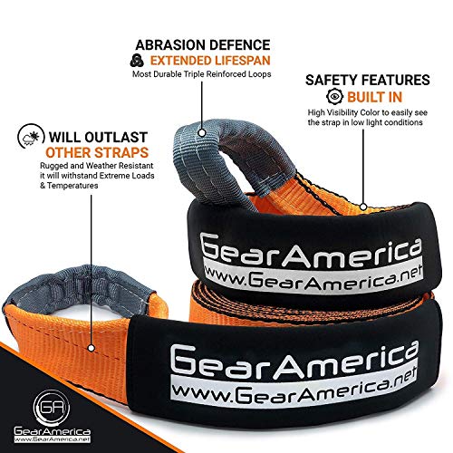 GearAmerica Heavy Duty Recovery Tow Strap | 35,000 lbs (17.5 Tons) Strength | 3" x20' Winch Extension | Triple Reinforced Loops + Protective Sleeves | Emergency Off Road 4x4 Towing | Free Storage Bag - Thumbnail 4