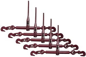 Mytee Products (5 Pack) 5/16"-3/8" Heavy Duty Ratchet Load Binder w/Grab Hooks 5,400 Lbs Working Load Limit | Tie Down Hauling Chain Binders for Flat
