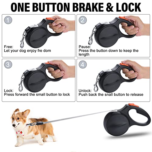 BRVYPZ Retractable Dog Leash BRZYPZ AutoBrake Dog Leash， 360°Tangle Free Design，16 ft Nylon Reflective Tape， W/ One Touch Black 001 Smart dog belt 001