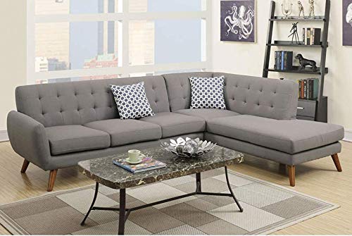 Poundex Bobkona Belinda Linen-Like Polyfabric SECTIONAL in Grey