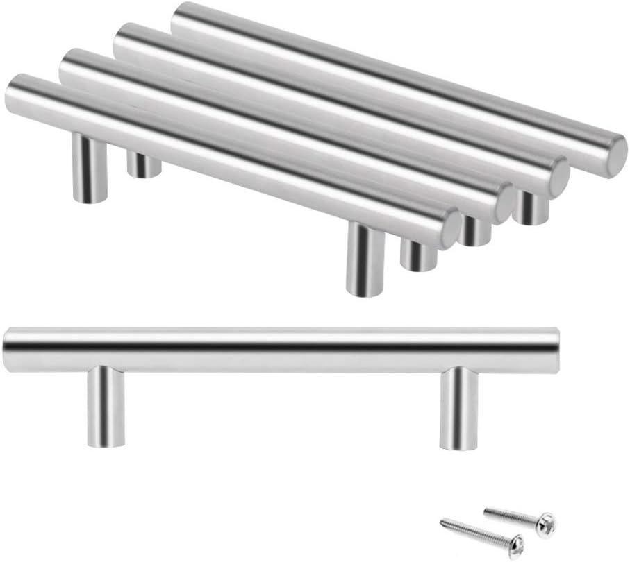 Brushed Stainless Steel T Bar Handles Kitchen Cup Board Cabinet Door Knob (5 x (128mm Hole Centres/ 200mm Long))