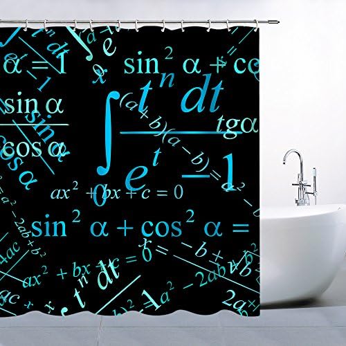 AMFD Decor Shower Curtain Tapestry Mathematical Formula Operation Modern Science Personality Cool Fashion, Polyester Fabric Waterproof Mildew Resistant 70 x 70 Inches Include Hook Black Blue