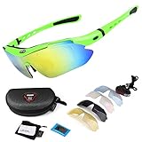 DOPSIP Cycling Goggles, Polarized Sunglasses with 5 Replacement Lenses UV for Cycling Baseball (Fluorescent Green)
