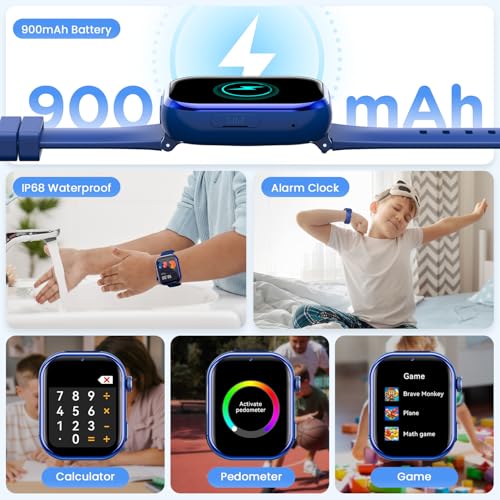 4G Children's Smart Watch with GPS, Dual Camera, Video Call, Voice Chat, SOS, Class Mode, Flashlight, IP68, Pedometer, Gift for Boys and Girls, Blue, 3 Year Warranty
