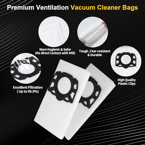 KFI 357 Vacuum Cleaner Bags for Kärcher WD2 Plus / WD3 / WD3 Battery / KWD1-3 / WD3.200 / SE4001 / SE4002 - Extremely Tear Resistant Replacement Bags 2.863-314.0 Pack of 16
