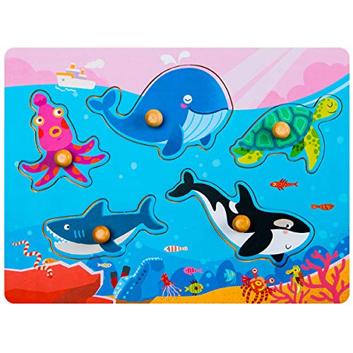 image for Robud Wooden peg Puzzle 5 Pieces-Jigsaw Puzzle Boards for Baby Kids-Go