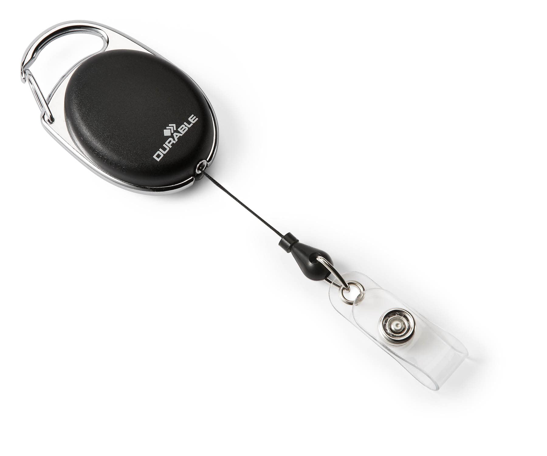 Durable Badge Reel Style | with Metal Clip and Press Stud Loop | Pack of 1 | Black | Ideal for Use with Name Badges