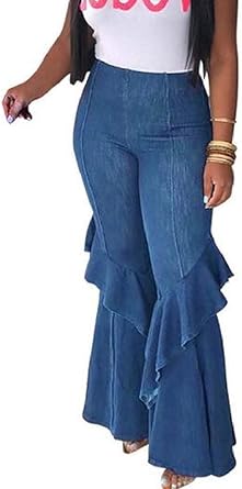 denim ruffle pants womens