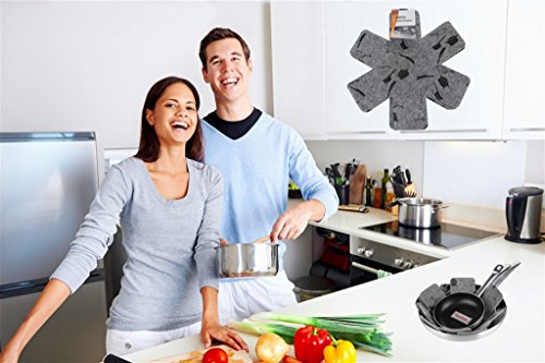 ASSIS Pot & Pan Protectors, Set of 6 15 Inches Gray Print Premium Divider Pads to Prevent Scratching, Separate and Protect Surfaces of Your Cookware - Cookware Accessories - Thumbnail 6