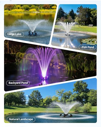 POPOSOAP Floating Pond Fountain & Aerator Complete Kit with LED Lights, 4500 L/h Water Pump, 9m Power Cord, 3 Spray Styles for Ponds, Pools, Lakes & Water Gardens