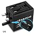 ITANDA World Travel AC Adapter with Dual USB Charging Ports, International Universal US UK EU AU Travel Adapter Safety Fuse Protection Wall Plug (Black)