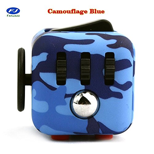 FanJazz Fidget Cube Relieves Stress And Anxiety Attention Fun Toy For Children And Adults (Camouflage Blue)
