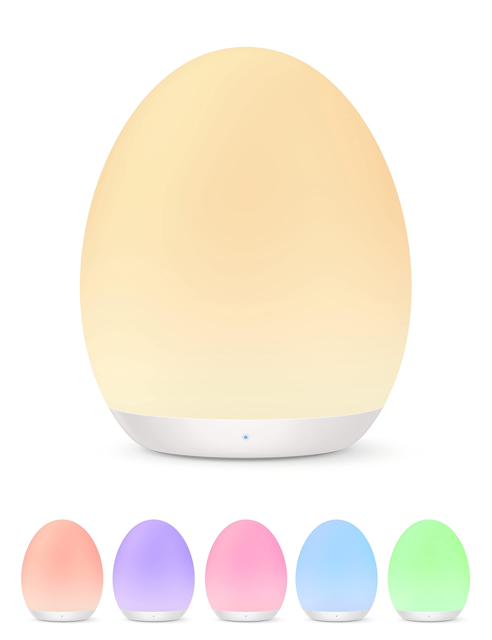 JolyWell Night Light for Kids, Baby Egg Light with 7 Colors Changing Mode & Stepless Dimming, Nursery Night Lamp BPA Free,Rechargeable Egg Night Light for Breastfeeding 1h Timer & Touch Control, Beige