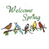 Welcome Spring Colorful Birds on Branches Garage Door Magnets