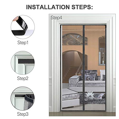 Magnetic Screen Door, KOMAKE Door Screen Curtain Hands Free Mesh Screen Partition Keep Bugs Out Pet and Kid Friendly, Fits Door Size up to 36" x 82" Max- Black … (Polyster)
