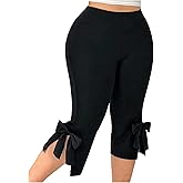 WDIRARA Women's Plus Size Bowknot Side Capri Leggings Split Hem High Waisted Yoga Pants