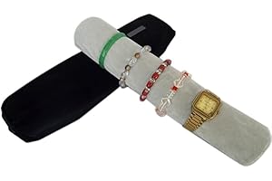 SCIKHEFT Bracelet Bangle Watch Roll Travel Pouch Jewelry Organizer, Black Gray Velvet Portable Zipper Pouch with Removable Roll Insert for Standard Size 12.5" W x 2.8" Diameter. (Black & White)