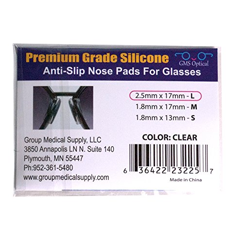 2 Pair Clear - 2.5mm x 17mm Non-Slip Nose Pads for Glasses by GMS Optical - Premium Grade Silicone (2 Pair)