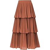 OULESIS Women's Long Skirts Chiffon Elastic High Waist Maxi Skirt A-Line Tiered Dress