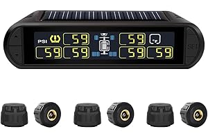 B-Qtech RV Tire Pressure Monitoring System Solar Powered High Brightness Adjustable TPMS (0~199PSI) for Trailer Travel Motorhome 6 Sensors, 5 Alarm Modes Pressure Temperature Real-time Monitor System
