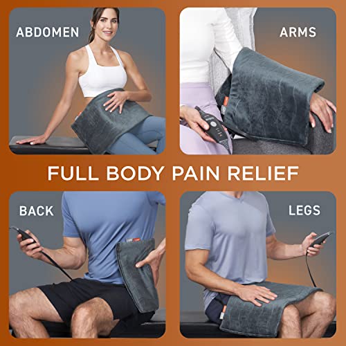 Pure Enrichment PureRelief Pro Far Infrared XL Heating Pad - Muscle Relief for Back, Neck, Shoulder, & Knee Pain in Athletes, 4 Heat Settings, Dry/Moist Heat, 12” x 24” Extra-Long Size (Iron Gray)