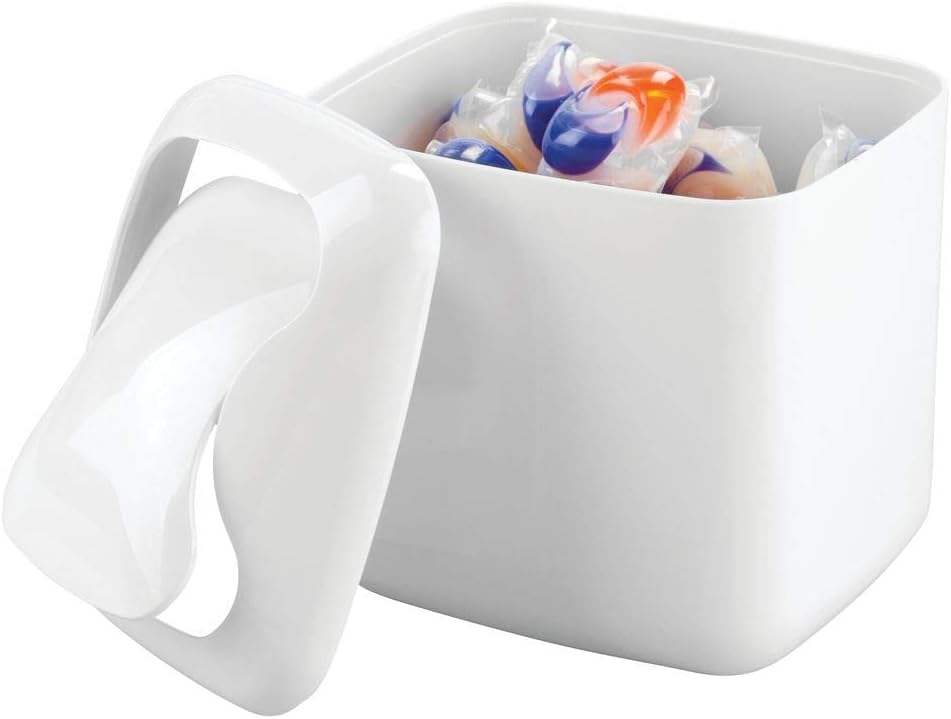 mDesign Small Mini Plastic Modern Laundry Storage Organizer Bin with Swing Lid for