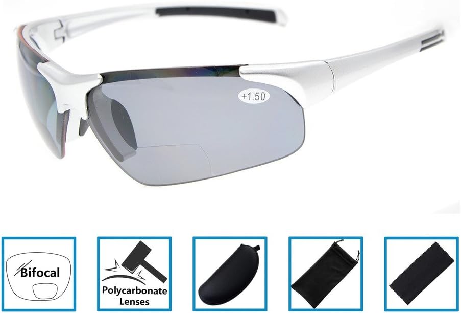 Half-Rim Bifocal Reading Sunglasses Tinted Sun Readers Wraparound Designer Style Sports Glasses Men Women Available in Various Lens Colours