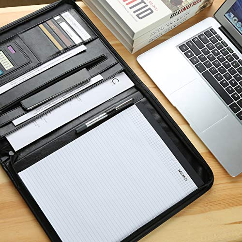 Leathario Interview Portfolio Binder with Calculator and Black Handle