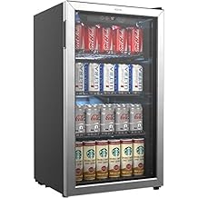 hOmeLabs Beverage Refrigerator and Cooler - 120 Can Mini Fridge with Glass Door for Soda Beer or Wine - Small Drink Dispenser Machine for Office or Bar with Adjustable Removable Shelves