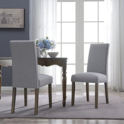 BELLEZE Dining Chairs Set of 2, Upholstered Kitchen Dining Room Chairs Vintage Parsons Chairs with Nailhead Trim… 51kQOmvOlTL