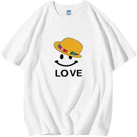 Amazon Co Jp 大きいサイズの女性のtシャツ 顔プリントラウンドネックを笑顔女子学生半袖の手紙底入れシャツ純粋な綿 Color White Size L ホーム キッチン