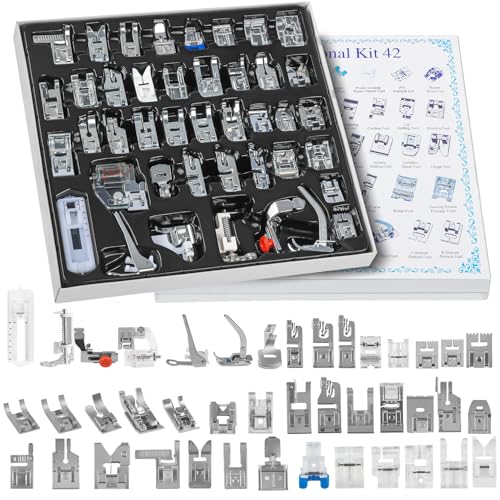 Gavzrt Conjunto de Pés de Calcador de 42 Peças para Máquina de Costura, Pé Calcador Sapata Kit 42 Peças Maquina de Costura Doméstica, Peças e Acessórios para Calcadores para Máquinas de Costura