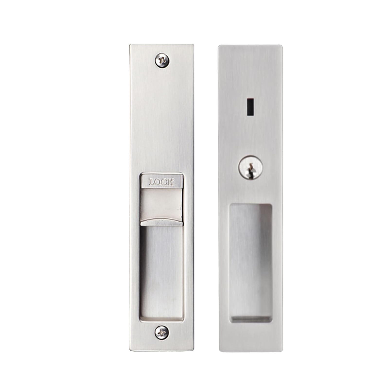 Betensh Pocket Door Lock with Key Sliding Door Locks Handle Pocket Door Lock Mortise Lock Recessed Door Handle 180mm-Silver