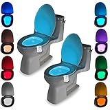 Toilet LED Color Changing Light, [Pack of 2] Water-Resistant Smart Motion Activated Toilet LED Night Light Washroom Restroom Toilet Light with Motion Sensor Auto ON/OFF and 8 Changing Colors