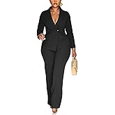 Kafiloe Women Double Breasted Blazer Pants Suit 2 Piece Outfits Casual Long Sleeve Blazer Set for Work Business